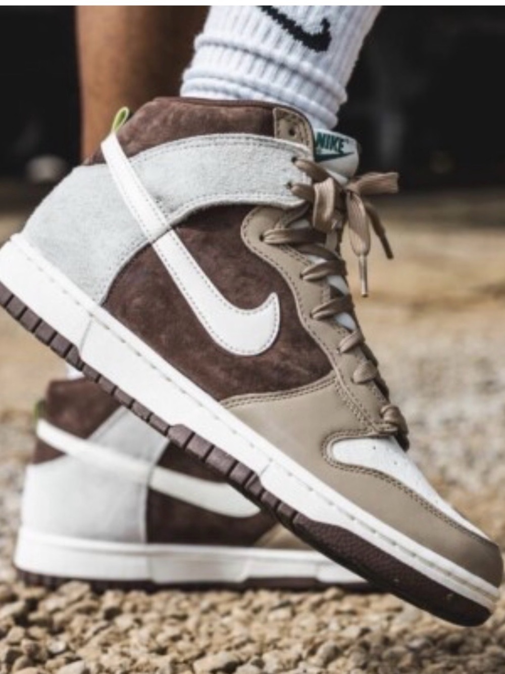 Nike Men's all leather & suede Dunk High-Top Sneakers in Brown, cream size 9